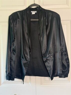 Gantos Vintage Black Satin Draped Blouse Minimalist Dark Academia Y2K Korea Chic
